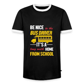 Chauffeur d’autobus scolaire Autobus scolaire - T-shirt contrasté Homme - noir/blanc - Devant - AI Model Female 172 light (172cm) & AI Model Male 178 light (178cm)