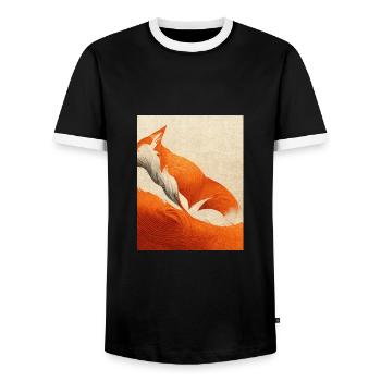 Abstract fox in nature - Men's Ringer Shirt - black/white - Front - AI Model Female 172 light (172cm) & AI Model Male 178 light (178cm)