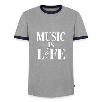 Music Is Life - Männer Kontrast-T-Shirt - Grau/Navy  - Vorne - AI Model Female 172 light (172cm) & AI Model Male 178 light (178cm)