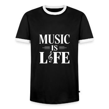 Music Is Life - Männer Kontrast-T-Shirt - Schwarz/Weiß - Vorne - AI Model Female 172 light (172cm) & AI Model Male 178 light (178cm)