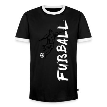 Fußball - Spieler + seitlicher Schriftzug - Männer Kontrast-T-Shirt - Schwarz/Weiß - Vorne - AI Model Female 172 light (172cm) & AI Model Male 178 light (178cm)