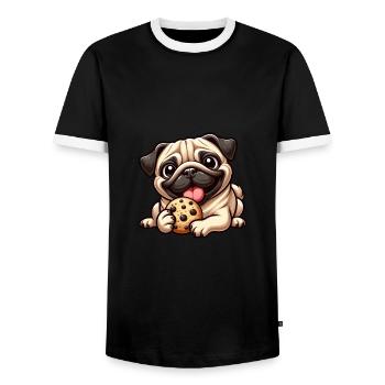 Cute Pug Biscuit Cartoon Dessert Dessert - Men's Ringer Shirt - black/white - Front - AI Model Female 172 light (172cm) & AI Model Male 178 light (178cm)