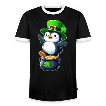 St. Patrick's Day Pinguin Zylinder Kleeblatt - Männer Kontrast-T-Shirt - Schwarz/Weiß - Vorne - AI Model Female 172 light (172cm) & AI Model Male 178 light (178cm)