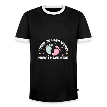 I used to have money Now I have children - Men's Ringer Shirt - black/white - Front - AI Model Female 172 light (172cm) & AI Model Male 178 light (178cm)