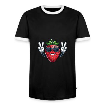 Dessin animé sucré Fraise Paix Fruité - T-shirt contrasté Homme - noir/blanc - Devant - AI Model Female 172 light (172cm) & AI Model Male 178 light (178cm)