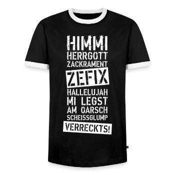 46B Himmi Herrgott ZACKRAMENT ZEFIX HALLELUJAH - Männer Kontrast-T-Shirt - Schwarz/Weiß - Vorne - AI Model Female 172 light (172cm) & AI Model Male 178 light (178cm)