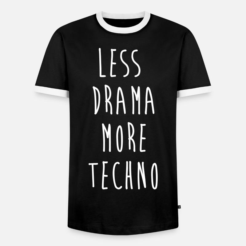 less drama more techno - Männer Kontrast-T-Shirt - Schwarz/Weiß