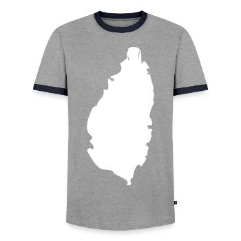 Saint Lucia map flag - Men's Ringer Shirt - grey/navy  - Front - AI Model Female 172 light (172cm) & AI Model Male 178 light (178cm)