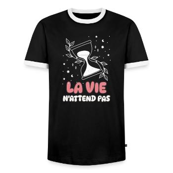 La vie n'attend pas - T-shirt contrasté Homme - noir/blanc - Devant - AI Model Female 172 light (172cm) & AI Model Male 178 light (178cm)