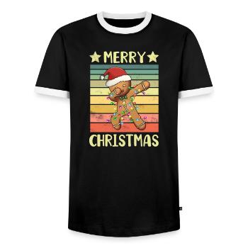 Merry Christmas Gingerbread Man - Men's Ringer Shirt - black/white - Front - AI Model Female 172 light (172cm) & AI Model Male 178 light (178cm)