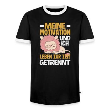 My motivation and I - currently separated - Men's Ringer Shirt - black/white - Front - AI Model Female 172 light (172cm) & AI Model Male 178 light (178cm)