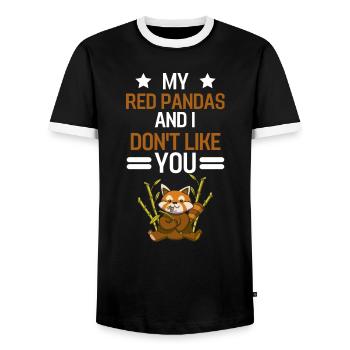 Chinese Animal Funny Gift Red Panda - Men's Ringer Shirt - black/white - Front - AI Model Female 172 light (172cm) & AI Model Male 178 light (178cm)