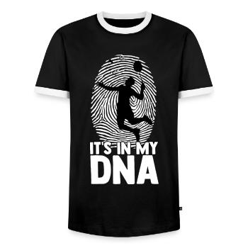 Stolzer Badminton spielend Es ist in meinem DN - Männer Kontrast-T-Shirt - Schwarz/Weiß - Vorne - AI Model Female 172 light (172cm) & AI Model Male 178 light (178cm)