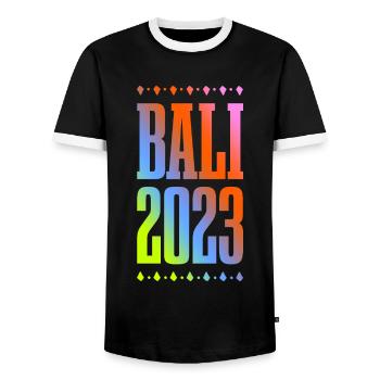 Bali 2023 - Männer Kontrast-T-Shirt - Schwarz/Weiß - Vorne - AI Model Female 172 light (172cm) & AI Model Male 178 light (178cm)