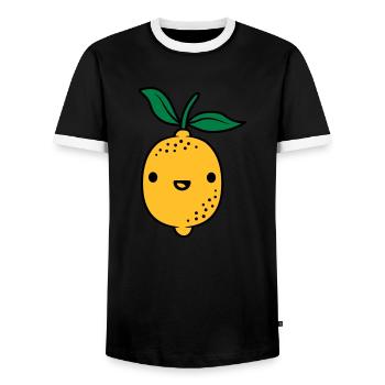 Kawaii lemon fruit - Men's Ringer Shirt - black/white - Front - AI Model Female 172 light (172cm) & AI Model Male 178 light (178cm)