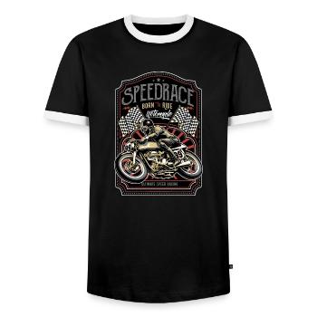 motorcycle - Men's Ringer Shirt - black/white - Front - AI Model Female 172 light (172cm) & AI Model Male 178 light (178cm)