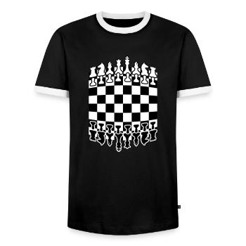 Chessboard Pattern Design - Men's Ringer Shirt - black/white - Front - AI Model Female 172 light (172cm) & AI Model Male 178 light (178cm)