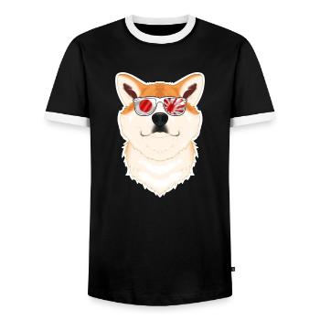 Akita Inu Japan Sunglasses I Japanese Flag - Männer Kontrast-T-Shirt - Schwarz/Weiß - Vorne - AI Model Female 172 light (172cm) & AI Model Male 178 light (178cm)