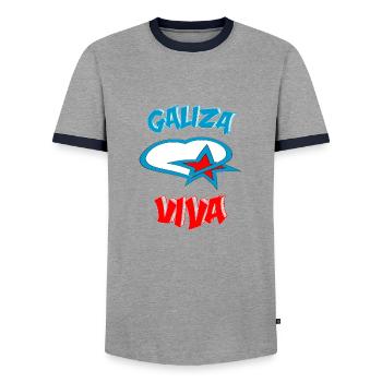 Galiza Viva 2022 - Men's Ringer Shirt - grey/navy  - Front - AI Model Female 172 light (172cm) & AI Model Male 178 light (178cm)
