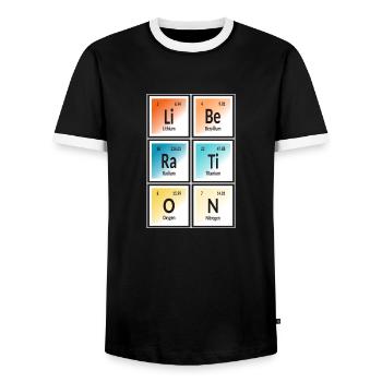 Liberation | Periodic Table of Elements - Men's Ringer Shirt - black/white - Front - AI Model Female 172 light (172cm) & AI Model Male 178 light (178cm)