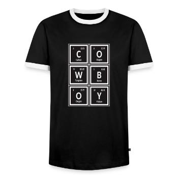 Cowboy | Tableau périodique des éléments - T-shirt contrasté Homme - noir/blanc - Devant - AI Model Female 172 light (172cm) & AI Model Male 178 light (178cm)