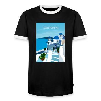 SAntorini, greece - Men's Ringer Shirt - black/white - Front - AI Model Female 172 light (172cm) & AI Model Male 178 light (178cm)