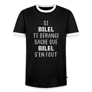 si BILEL te dérange saches que BILEL s'en fout - T-shirt contrasté Homme - noir/blanc - Devant - AI Model Female 172 light (172cm) & AI Model Male 178 light (178cm)