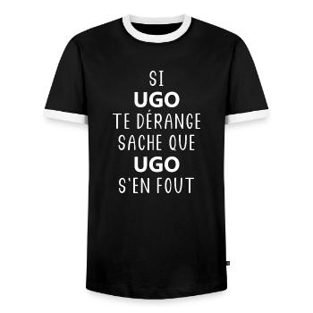si UGO te dérange saches que UGO s'en fout - T-shirt contrasté Homme - noir/blanc - Devant - AI Model Female 172 light (172cm) & AI Model Male 178 light (178cm)