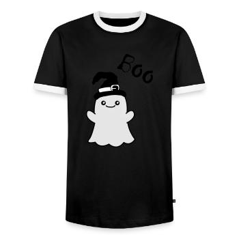 Drôle de fantôme Boo - T-shirt contrasté Homme - noir/blanc - Devant - AI Model Female 172 light (172cm) & AI Model Male 178 light (178cm)