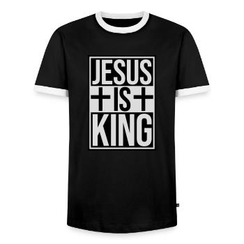 Citation de Jésus est roi - T-shirt contrasté Homme - noir/blanc - Devant - AI Model Female 172 light (172cm) & AI Model Male 178 light (178cm)