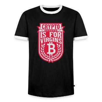 crypto is for virgins - Men's Ringer Shirt - black/white - Front - AI Model Female 172 light (172cm) & AI Model Male 178 light (178cm)