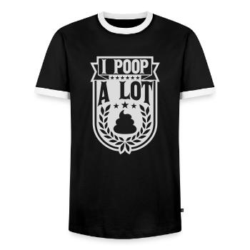 I poop a lot - Men's Ringer Shirt - black/white - Front - AI Model Female 172 light (172cm) & AI Model Male 178 light (178cm)