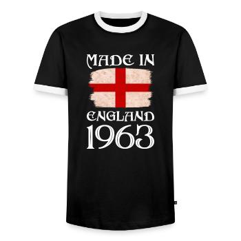 Made in England 1963 - St George's Day - English - Men's Ringer Shirt - black/white - Front - AI Model Female 172 light (172cm) & AI Model Male 178 light (178cm)