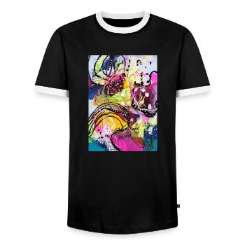 Abstract Chaos #18 original painting Design - Men's Ringer Shirt - black/white - Front - AI Model Female 172 light (172cm) & AI Model Male 178 light (178cm)