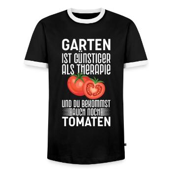 Garten Therapie Tomaten Tomatensorten Gartenfreund - Männer Kontrast-T-Shirt - Schwarz/Weiß - Vorne - AI Model Female 172 light (172cm) & AI Model Male 178 light (178cm)
