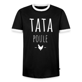 tata poule / t-shirt humour tata - T-shirt contrasté Homme - noir/blanc - Devant - AI Model Female 172 light (172cm) & AI Model Male 178 light (178cm)