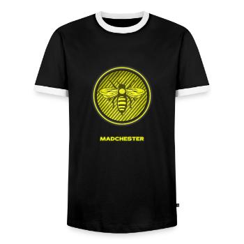 MADCHESTER BEE - Men's Ringer Shirt - black/white - Front - AI Model Female 172 light (172cm) & AI Model Male 178 light (178cm)