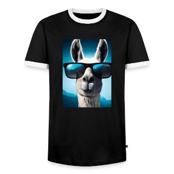 Lama mit Sonnenbrille - Männer Kontrast-T-Shirt - Schwarz/Weiß - Vorne - AI Model Female 172 light (172cm) & AI Model Male 178 light (178cm)