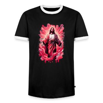 jesus bible christian religion christian cross christian - Men's Ringer Shirt - black/white - Front - AI Model Female 172 light (172cm) & AI Model Male 178 light (178cm)