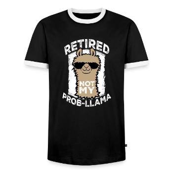 Not My Prob Llama Retirement Prob-Llama Retired - Men's Ringer Shirt - black/white - Front - AI Model Female 172 light (172cm) & AI Model Male 178 light (178cm)