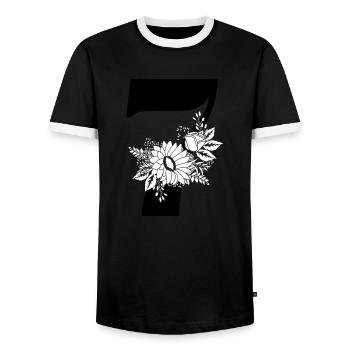 Numéro 7 floral noir -7e anniversaire floral - T-shirt contrasté Homme - noir/blanc - Devant - AI Model Female 172 light (172cm) & AI Model Male 178 light (178cm)