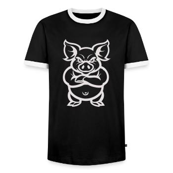 animal porcin - T-shirt contrasté Homme - noir/blanc - Devant - AI Model Female 172 light (172cm) & AI Model Male 178 light (178cm)