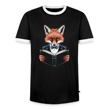 Renard en costume qui lit un livre - T-shirt contrasté Homme - noir/blanc - Devant - AI Model Female 172 light (172cm) & AI Model Male 178 light (178cm)