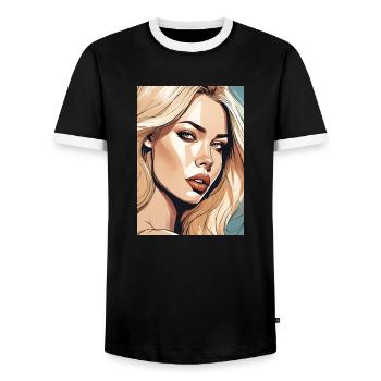 Blonde schöne Frau Blondine - Männer Kontrast-T-Shirt - Schwarz/Weiß - Vorne - AI Model Female 172 light (172cm) & AI Model Male 178 light (178cm)