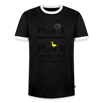 Plan A Weltherrschaft - Männer Kontrast-T-Shirt - Schwarz/Weiß - Vorne - AI Model Female 172 light (172cm) & AI Model Male 178 light (178cm)