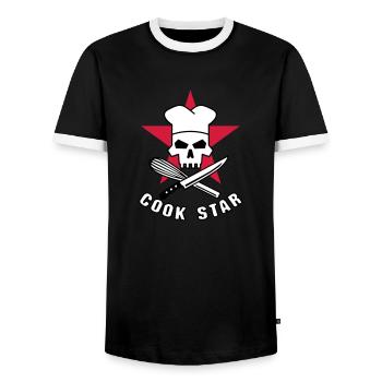 cook_star_2 - Men's Ringer Shirt - black/white - Front - AI Model Female 172 light (172cm) & AI Model Male 178 light (178cm)