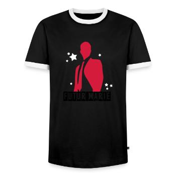 futur marié - T-shirt contrasté Homme - noir/blanc - Devant - AI Model Female 172 light (172cm) & AI Model Male 178 light (178cm)