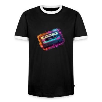 80's Night Mix retro Kassette Musik Mixtape Disco - Männer Kontrast-T-Shirt - Schwarz/Weiß - Vorne - AI Model Female 172 light (172cm) & AI Model Male 178 light (178cm)