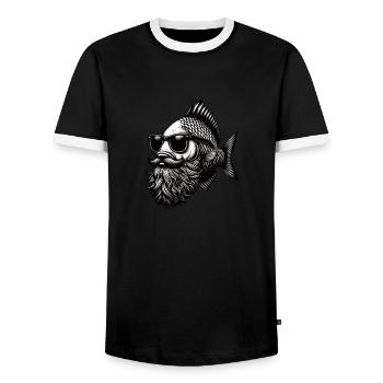 Cool Hipster Poisson Homme Carpe Moustache Chapeau - T-shirt contrasté Homme - noir/blanc - Devant - AI Model Female 172 light (172cm) & AI Model Male 178 light (178cm)