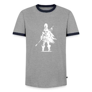 Norse Mythology Viking Warrior Spehr - Men's Ringer Shirt - grey/navy  - Front - AI Model Female 172 light (172cm) & AI Model Male 178 light (178cm)